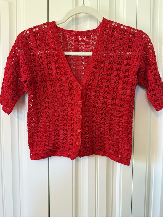 Other - Handmade Red Crocheted Short Sleeve Cardigan